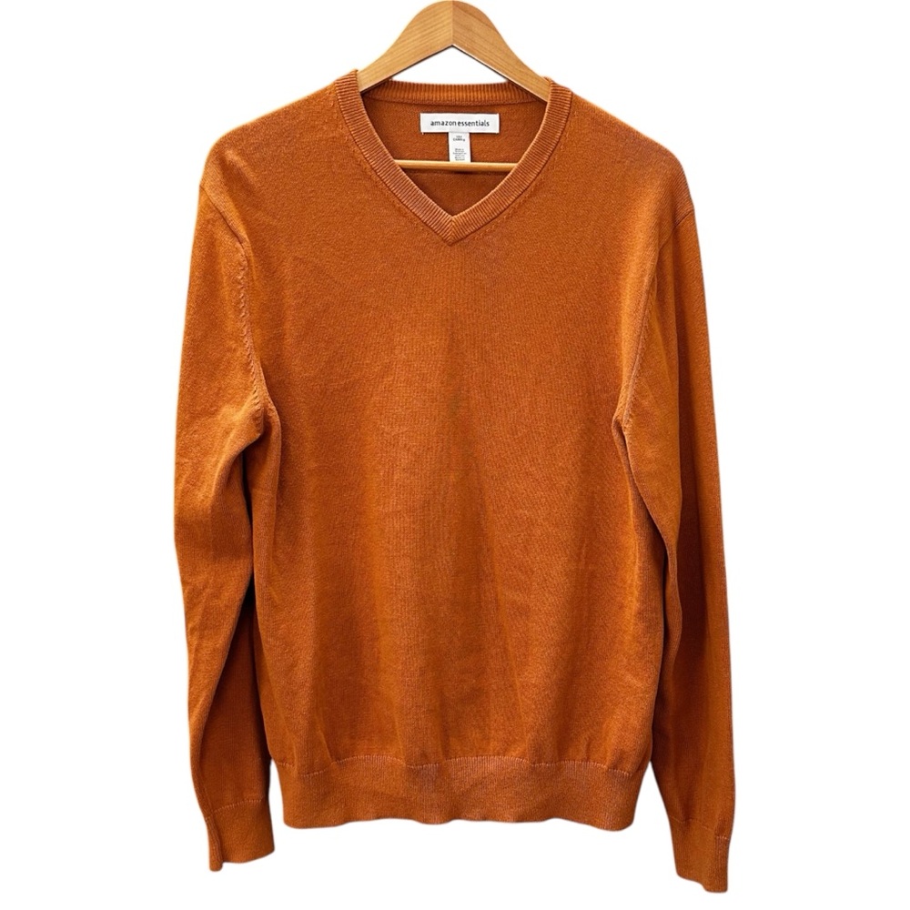 NWT 100% Cotton Sweater Rust Orange Pullover Amazon Essentials Men’s Size Large